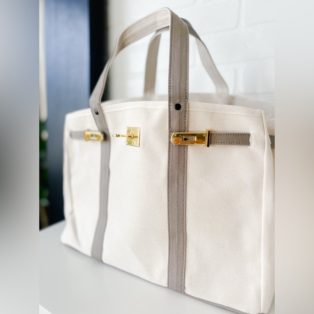 Canvas & Grey Tote – Neutral Minimal Carryall NEW & Ready to Ship - Picture 6 of 11